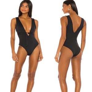 Tavik Cindy One Piece Plunge Belted Swimsuit Black NWOT